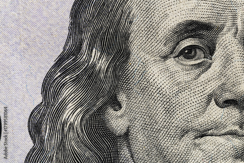 Extreme Macro Portrait Detail of Benjamin Franklin on US One Hundred Dollar Bill