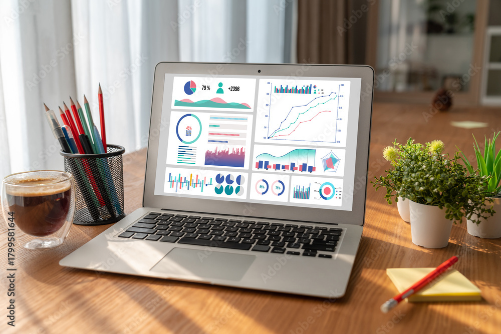 Fototapeta premium Business data dashboard provide modish business intelligence analytic for marketing strategy planning