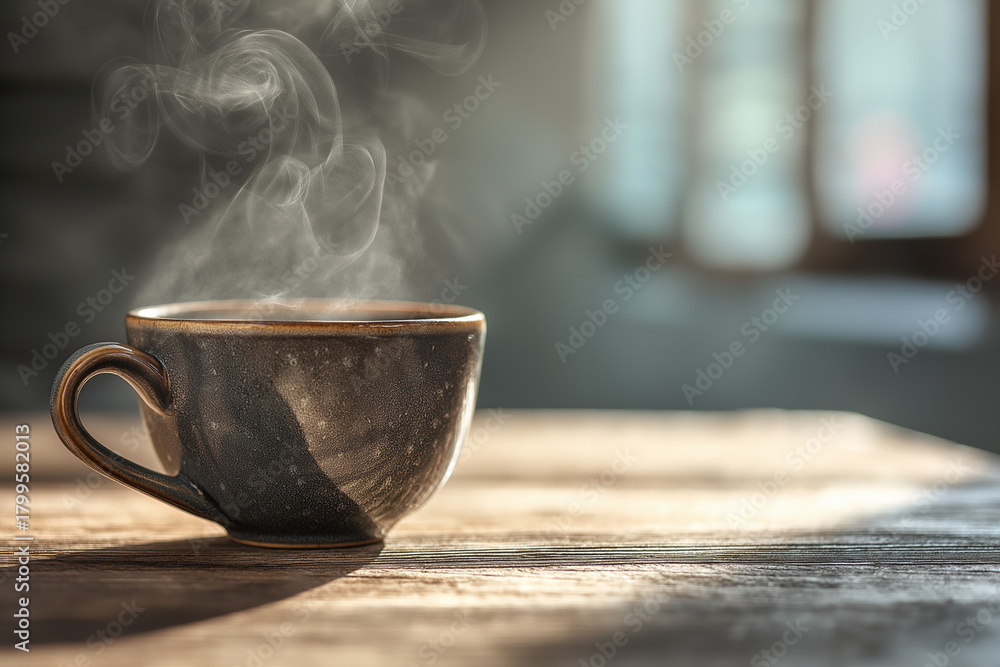 custom made wallpaper toronto digital冬の日差しに照らされた陶器カップから立ちのぼる芳醇な湯気のドラマティックな瞬間