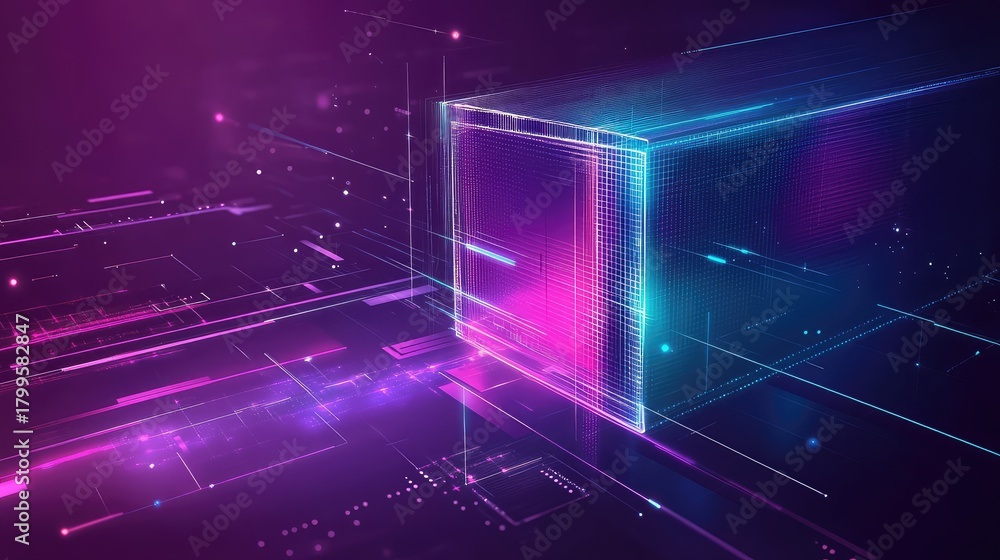 Fototapeta premium Digital cube processing big data network connection