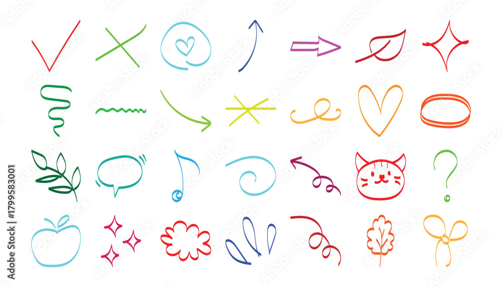 Obraz premium Collection of colorful hand drawn abstract symbols and icons