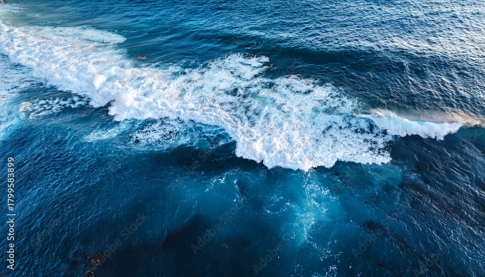 Fototapeta premium an impressive aerial photo showing ocean waves crashing in deep waters ideal for backgrounds a drone s bird s eye perspective captures the dynamic seascape in this captivating copy space image