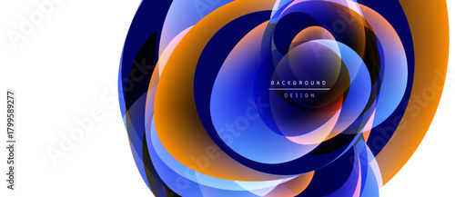 Abstract design features overlapping circles. Blue, orange hues create dynamic visual effect. Modern aesthetic, suitable background element.