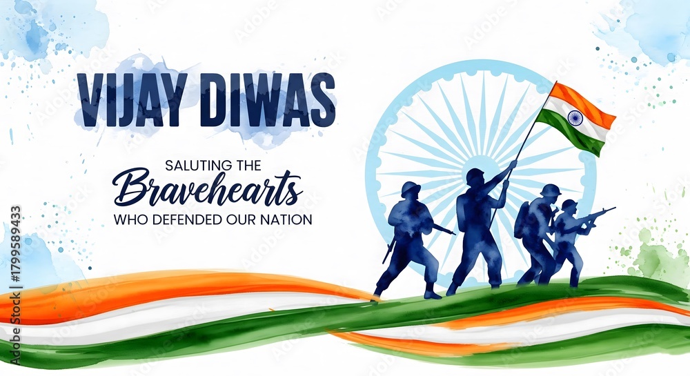 Naklejka premium Vijay diwas indian army soldiers celebrating victory with flag