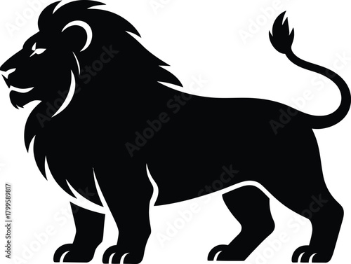Standing lion vector illustration mammal animal silhouette black color