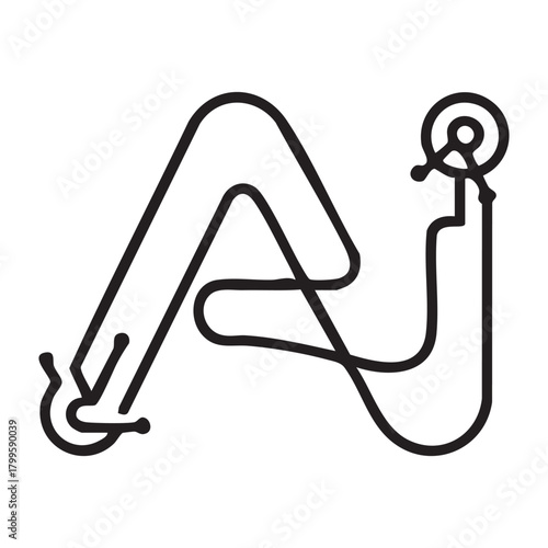Abstract black line art forming the letters A I with a circular target symbol artificial intelligence