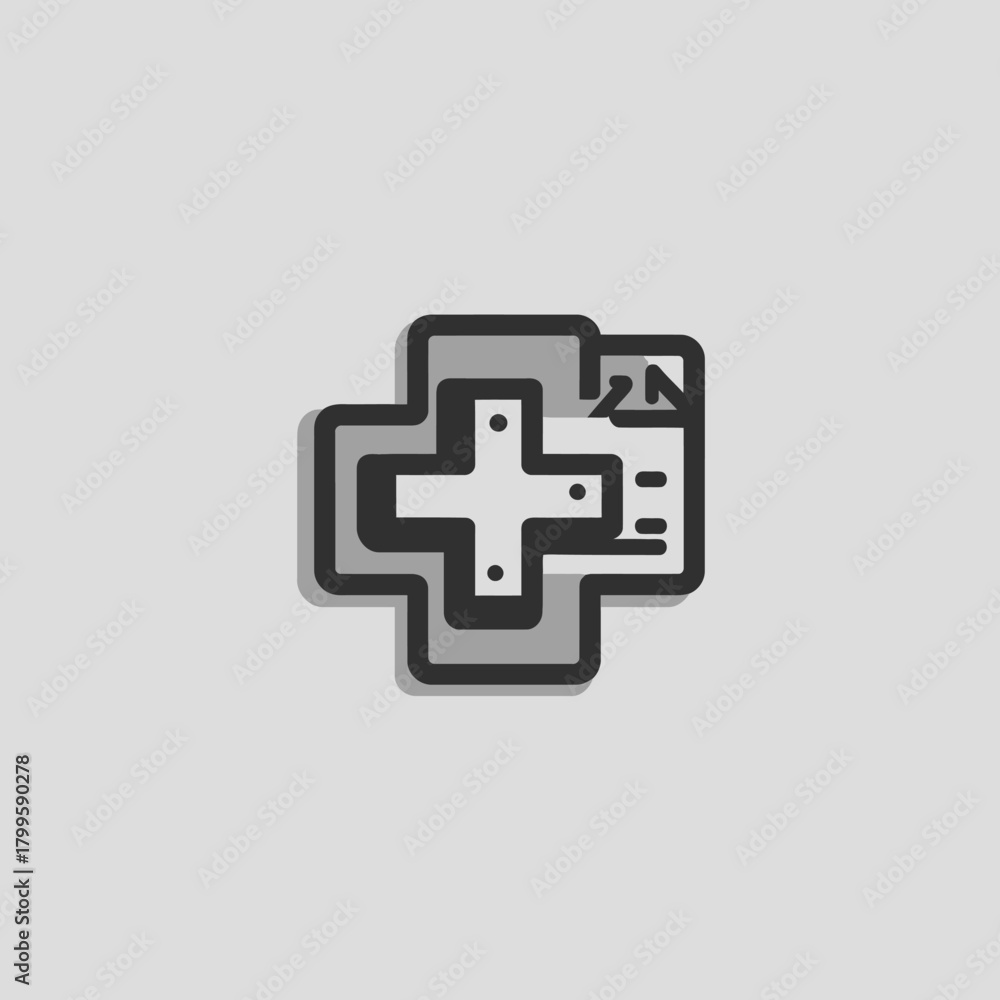 Obraz premium Flat design icon of a medical cross and document, symbolizing healthcare, patient information, health services, and medical records.