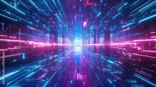 Fototapeta Naklejka Na Ścianę i Meble -  Digital data highway traveling cyberspace virtual reality tunnel