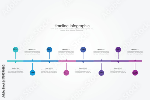 Modern business infographic for company milestones timeline template with flat icons. Easy to use for your website or presentation.