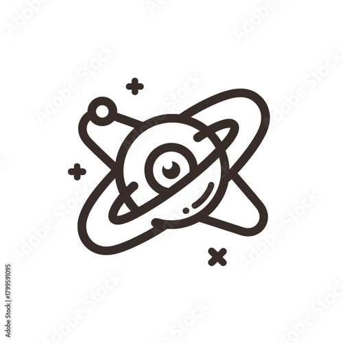 Abstract Atomic Eye Icon with Orbits – Science, Technology, and Universe Concept Outline Illustration