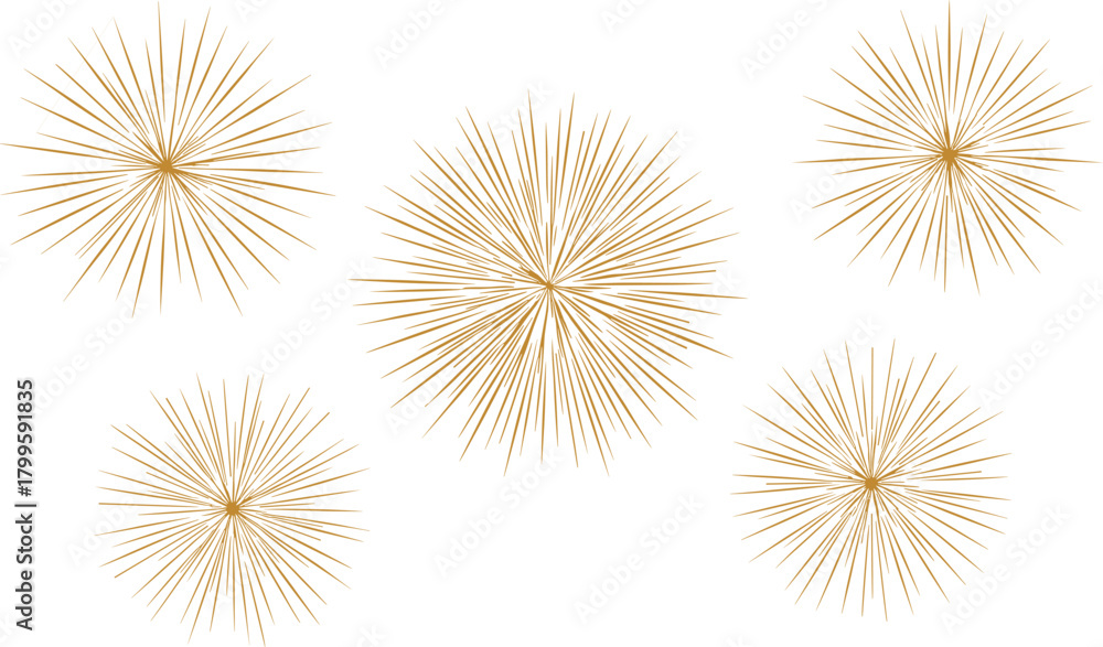 Fototapeta premium Golden starburst, radial symmetry, abstract lines, decorative vector, festive sparkle, geometric pattern, elegant design, burst illustration, light rays