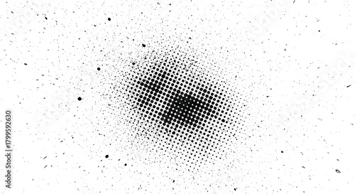 Halftone burst, radial explosion, abstract dot pattern, black and white texture, comic style, retro design, dynamic graphic background