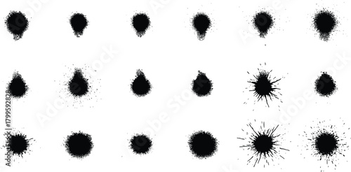 Ink splatter grid, black texture, abstract pattern, chaotic design, artistic blot, vector stains, splash set, creative background