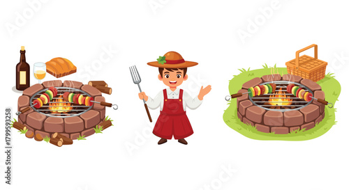 Outdoor grilling with family and friends, celebrating summer with delicious food, tasty wine and fun picnic gathering together in nature