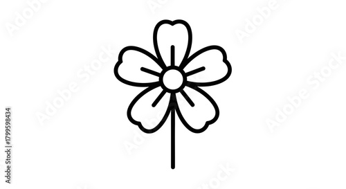 Simple and elegant line art drawing of a five petal flower with stem, perfect for natural, botanical, and decorative designs