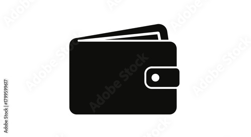 Sleek black wallet icon symbolizing financial security, savings, and modern commerce for business presentations and apps