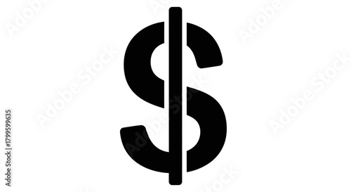Bold black dollar sign symbol representing wealth, finance, currency, and financial success for business concepts