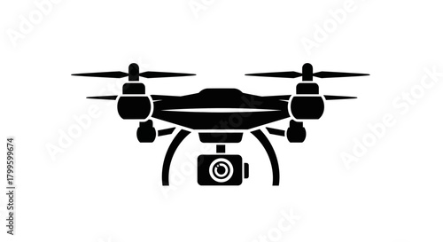 Sleek modern drone with camera captures aerial perspectives for professional photography and videography projects.