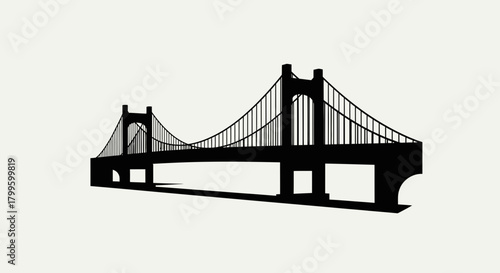 Iconic suspension bridge silhouette symbolizing connection, progress, and urban infrastructure, perfect for architectural and business themes.