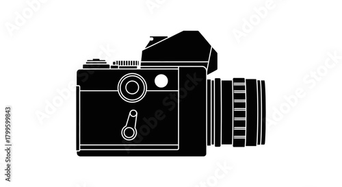 Capture timeless moments with this classic black camera silhouette, perfect for photography projects and creative endeavors