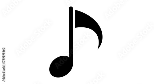 Simple black eighth note symbol for musical concepts, melody, rhythm, and creative expression projects