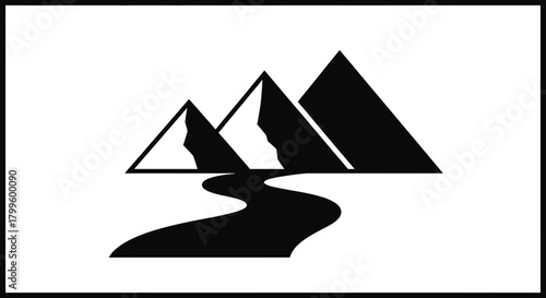 Majestic mountain range with a winding river flowing through the valley, symbolizing adventure and natural beauty.