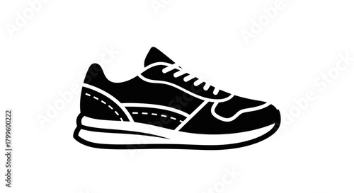 Modern black and white sneaker icon for active lifestyle and athletic pursuits, perfect for fashion and sports branding