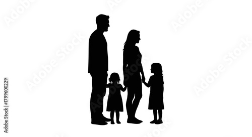 Loving family of four silhouette holding hands, representing unity, connection, and cherished moments together for generations.
