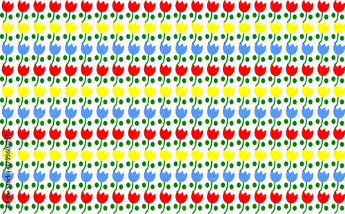 かわいいチューリップのシンプルなシームレスな背景イラスト_赤青黃