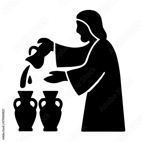 Jesus performs the miracle of turning water into wine