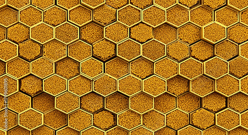 Golden Bee Pollen Hexagonal Pattern Textured Background