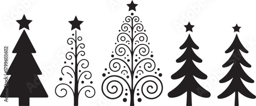 Christmas silhouette card design showcases a graceful deer standing beside festive baubles and gift boxes placed beneath a holiday scene