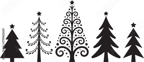 Christmas silhouette card design showcases a graceful deer standing beside festive baubles and gift boxes placed beneath a holiday scene