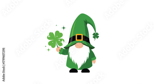 A festive leprechaun holds a lucky clover on saint patrick's day.