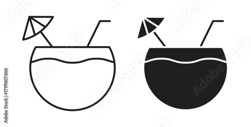 Coconut drink icon Isolated flat vector in outline collection on white background