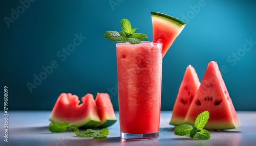 Watermelon Slush Is A Refreshing Drink Served In A Tall Glass Garnished With A Slice Of Watermelon And Fresh Mint Perfect For Warm Summer Days And Gatherings