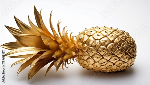 A Whole Pineapple Including Its Leafy Crown Painted A Metallic Gold Color Isolated On A White Background A Symbol Of Luxury And Hospitality