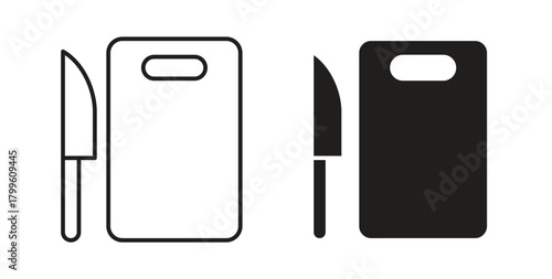 Cutting board and knife icon Isolated flat vector in outline collection on white background