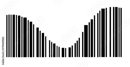 An abstract black and white vector image resembling a dynamic sound wave or a barcode graph, suitable for modern design projects. 