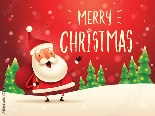 Santa carry a Christmas sack on snow scene