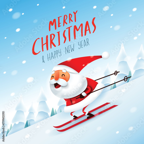 Santa skiing on snow scene