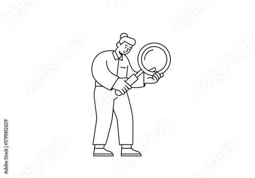 Woman with Magnifying Glass Detailed Search and Investigation.