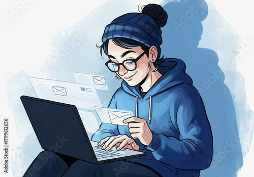 Woman with Laptop and Credit Card Making Online Payment.