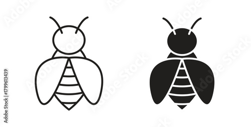 Flying bee icon Isolated flat vector in outline collection on white background