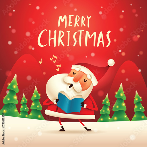 Santa Claus singing Christmas carols on snow scene