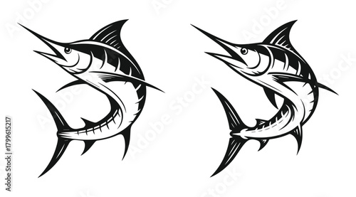 Two Marlin fish vector illustration in silhouette style