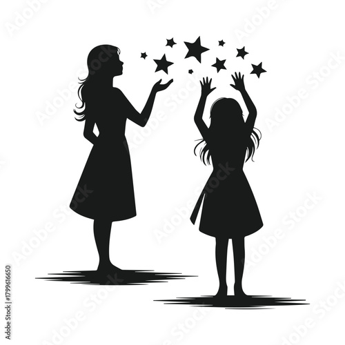 Mother and daughter silhouette vector with stars
