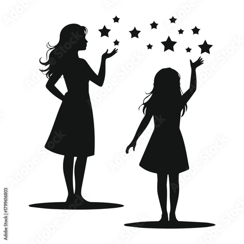 Mother and daughter silhouette vector with stars