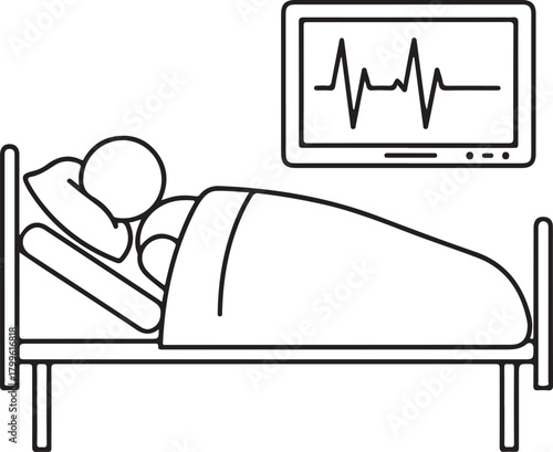 Patient in Hospital Bed with Heart Monitor Displaying EKG Line