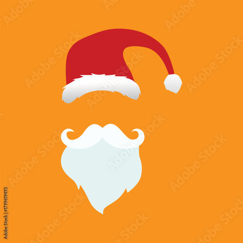 Santa claus hat and beard on orange background